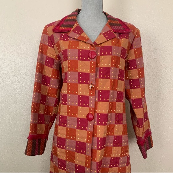 Taylor G Long Coat Jacket Orange Brown Pink Yellow - Picture 3 of 14